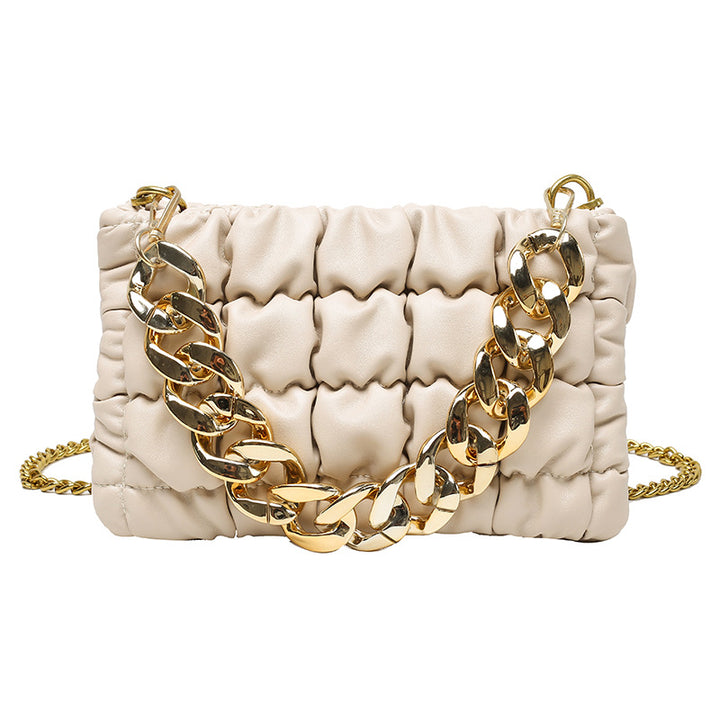 Pleated Chain Square Soft Cross Bag - OffWhite