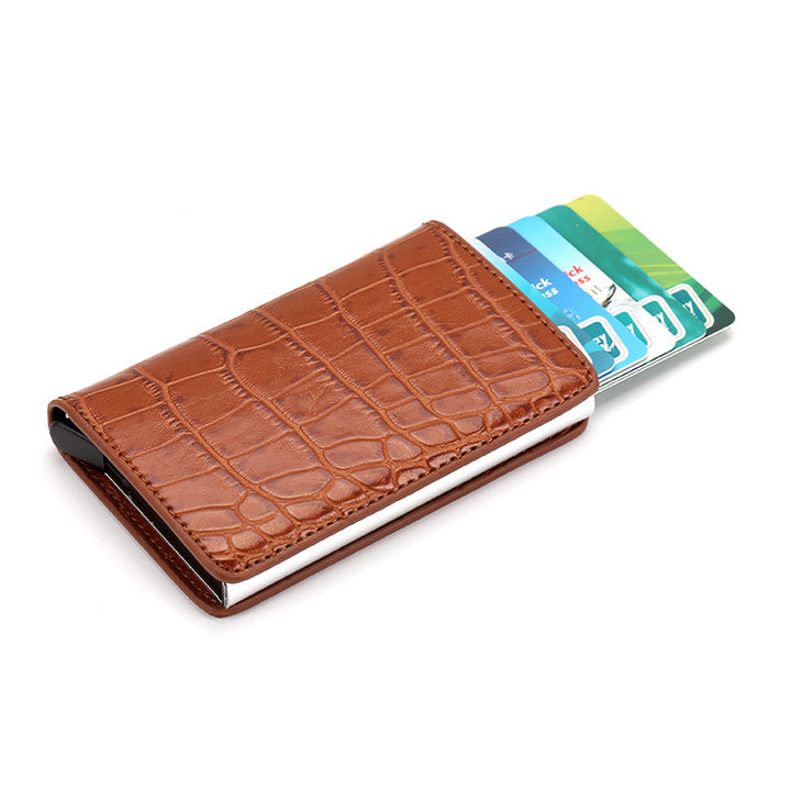 Automatic Pop Up Crocodile Pattern Cardholder - Brown