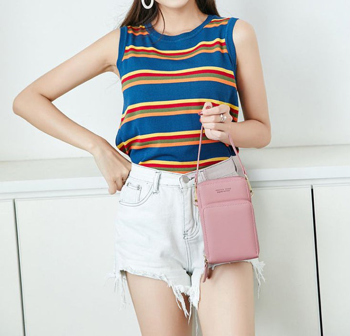 Three Layers Crossbody Phone Bag - Pink