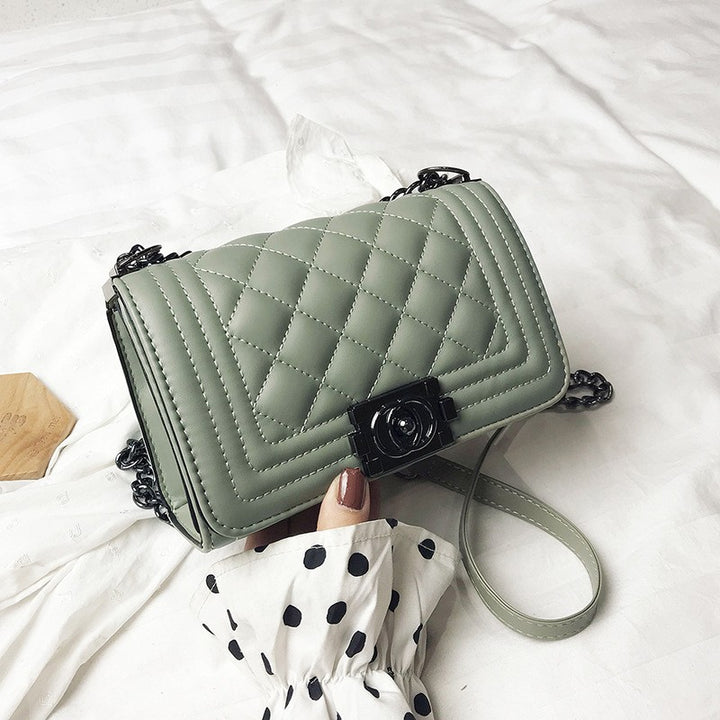 Square Pattern Chain Cross Bag - Green