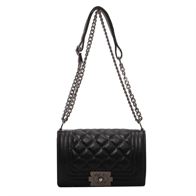 Square Pattern Chain Cross Bag - Black