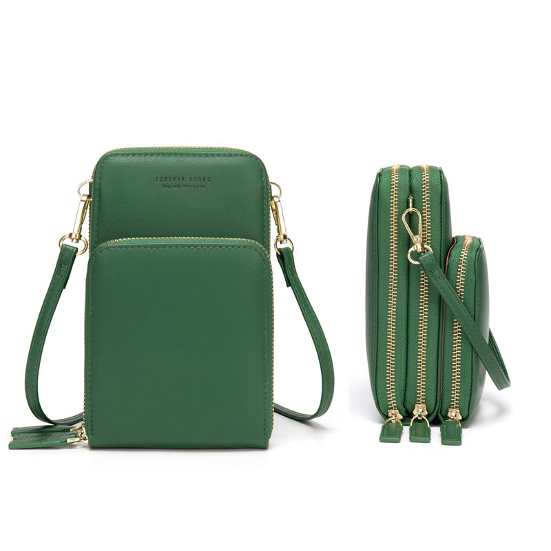 Three Layers Crossbody Phone Bag - Dark Green