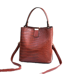 Stone Grain Bucket Bag - Burgundy