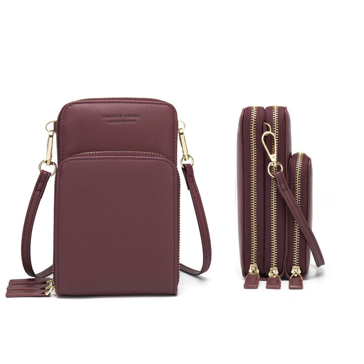 Three Layers Crossbody Phone Bag - Wine Red