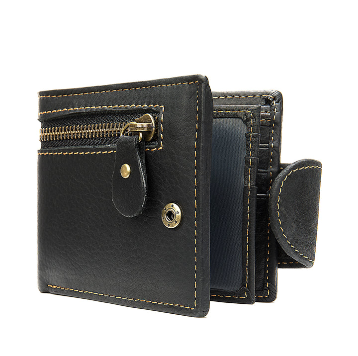 Men's Leather Zipper Wallet - Black