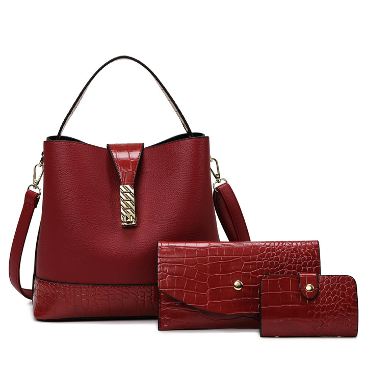 Three Piece Bucket Bag - Wine Red