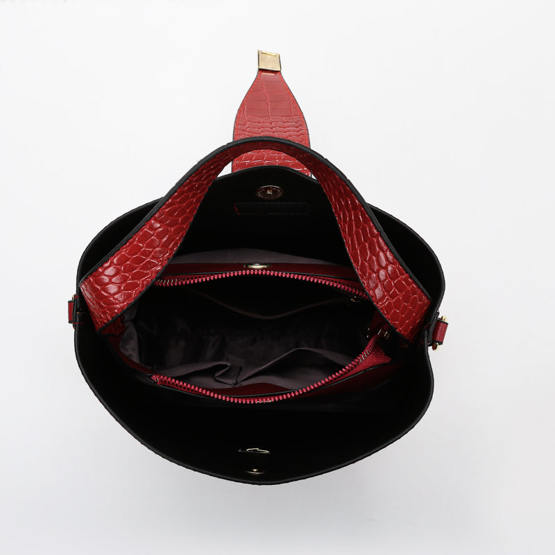 Three Piece Bucket Bag - Wine Red