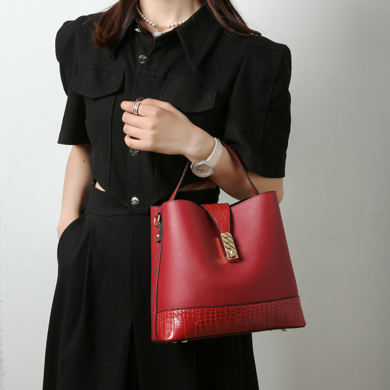 Three Piece Bucket Bag - Wine Red