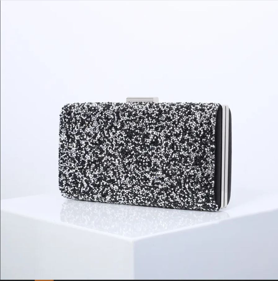 Crystal Evening Clutch - Silver Black