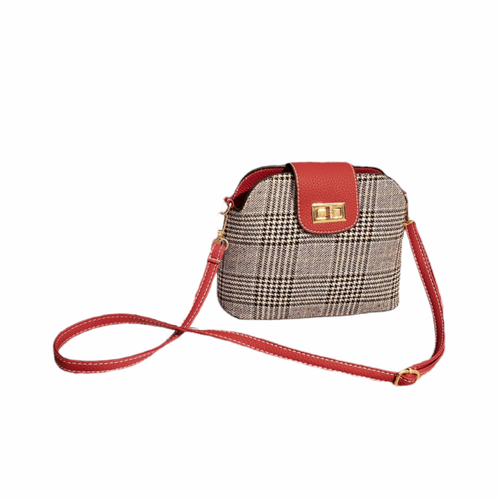 Checked Print Shell Cross Bag - Red