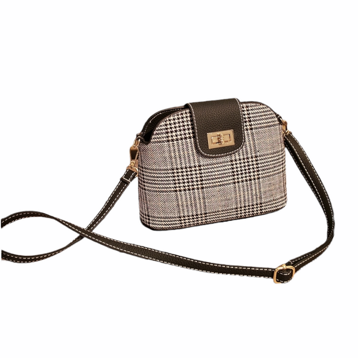 Checked Print Shell Cross Bag - Black