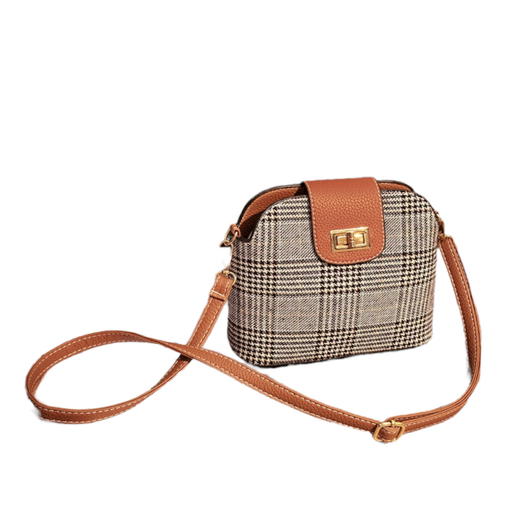 Checked Print Shell Cross Bag - Brown