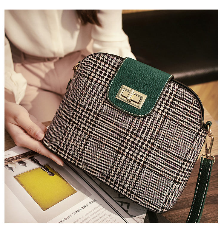 Checked Print Shell Cross Bag - Green