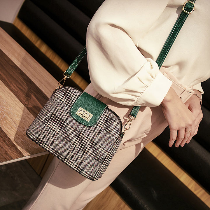 Checked Print Shell Cross Bag - Green