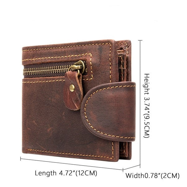 Men's Leather Zipper Wallet - Coffee