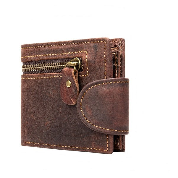 Men's Leather Zipper Wallet - Coffee