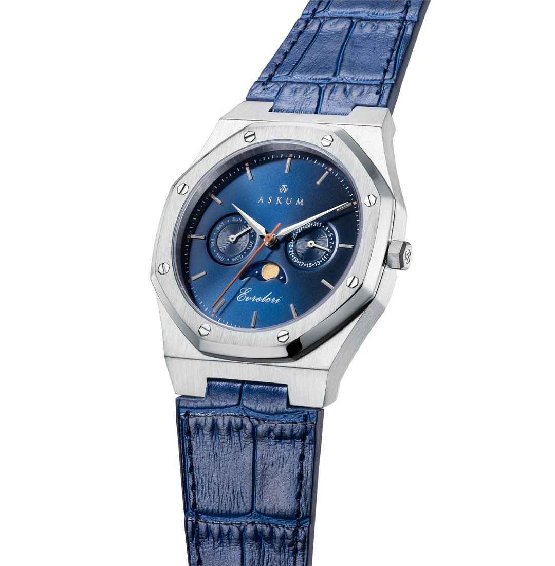 Evreleri Chronograph Leather - Silver Blue